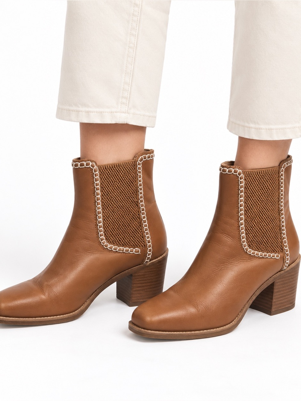 Boden Vintage Tan Leather Chelsea Boot Block Heel Women's Size 8.5